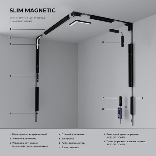 Slim Magnetic Коннектор угловой для встраиваемого шинопровода под ГКЛ 12,5мм (белый) 85212/00 85212/00