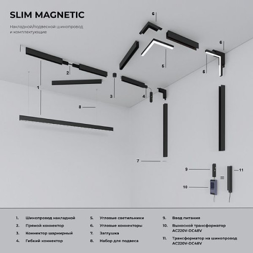 Slim Magnetic Коннектор угловой внутренний для накладного шинопровода 85091/11 85091/11