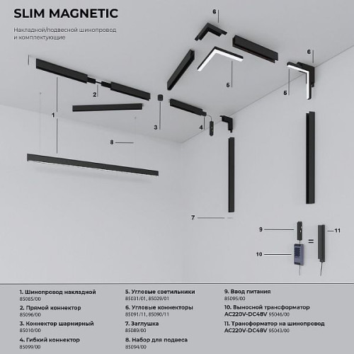 Slim Magnetic Трековый поворотный светильник  R01 6W 4200K черный 85011/01