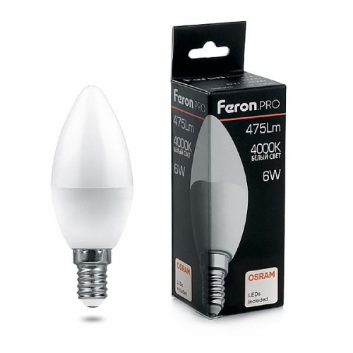 Лампа светодиодная Feron.PRO LB-1306 Свеча E14 6W 4000K , 38045