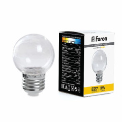 Лампа светодиодная Feron LB-371 Шар E27 3W 2700K прозрачный , 38121