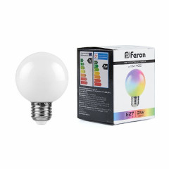 Лампа светодиодная Feron LB-371 Шар матовый E27 3W RGB плавная сменая цвета , 38115