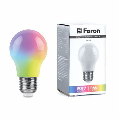 Лампа светодиодная Feron LB-375 E27 3W матовый RGB плавная сменая цвета , 38118