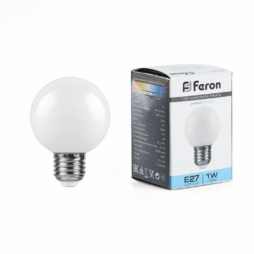 Лампа светодиодная Feron LB-37 Шарик E27 1W 6400K матовый , 25115