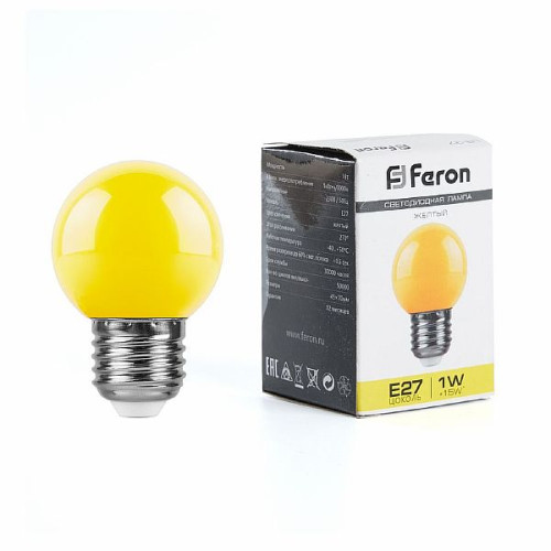 Лампа светодиодная Feron LB-37 Шарик E27 1W желтый , 25879