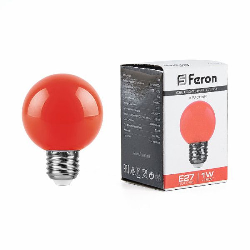 Лампа светодиодная Feron LB-37 Шарик E27 1W Красный , 25116