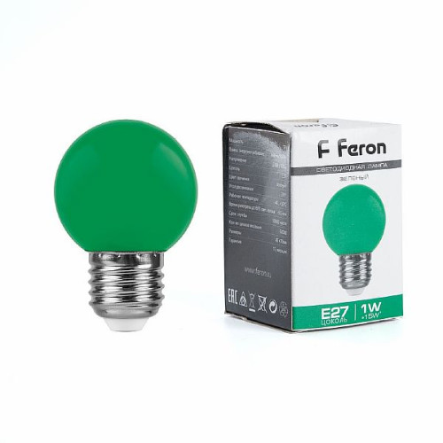 Лампа светодиодная Feron LB-37 Шарик E27 1W Зеленый , 25117