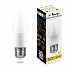 Лампа светодиодная Feron LB-570 Свеча E27 9W 2700K , 25936