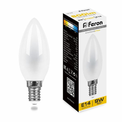 Лампа светодиодная Feron LB-73 Свеча E14 9W 2700K , 25955