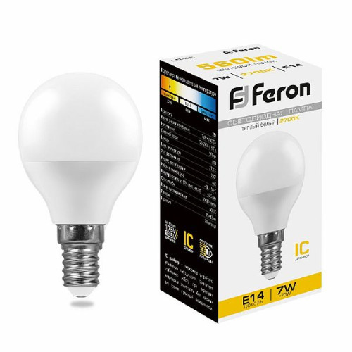 Лампа светодиодная Feron LB-95 Шарик E14 7W 2700K , 25478