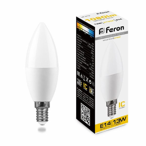 Лампа светодиодная Feron LB-970 Свеча E14 13W 2700K , 38107