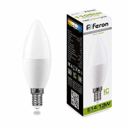 Лампа светодиодная Feron LB-970 Свеча E14 13W 4000K , 38108