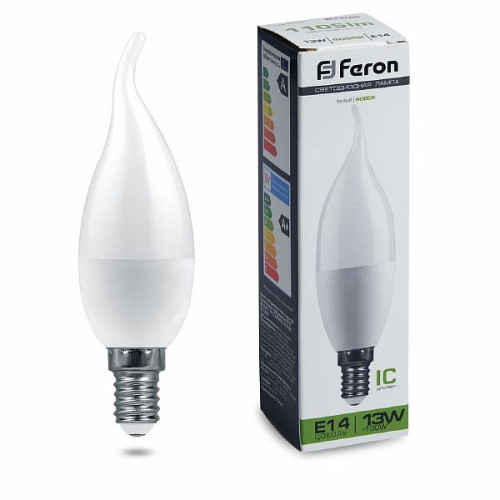 Лампа светодиодная Feron LB-970 Свеча на ветру E14 13W 4000K , 38113