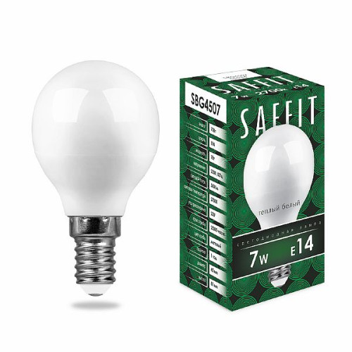 Лампа светодиодная SAFFIT SBG4507 Шарик E14 7W 2700K , 55034