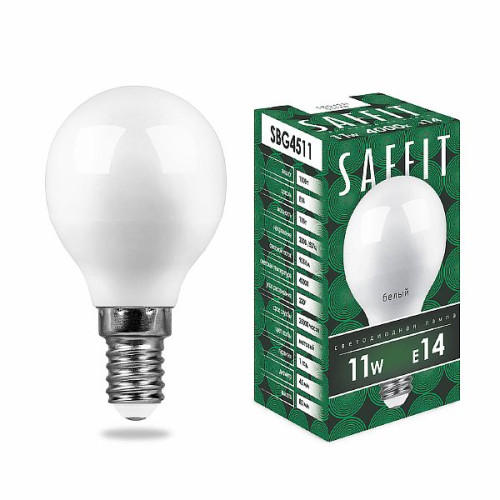 Лампа светодиодная SAFFIT SBG4511 Шарик E14 11W 4000K , 55138