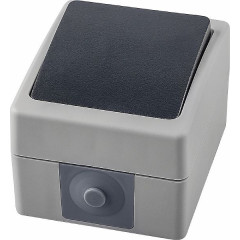 Переключатель 1-клавишный STEKKER, PSW10-112-54, 1-полюсный на 2 направления открытой установки, 250В, 10А, IP54, серый/графит , 32756
