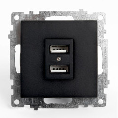 Розетка USB 2-местная (механизм), STEKKER GLS10-7115-05, 250B, 2,1А, серия Катрин, черный , 39616