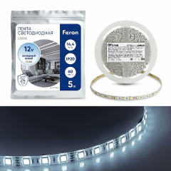 Cветодиодная LED лента Feron LS606, 60SMD(5050)/м 14.4Вт/м  5м IP20 12V 6500К , 27644