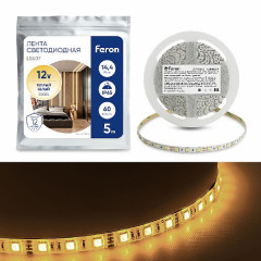 Cветодиодная LED лента Feron LS607, 60SMD(5050)/м 14.4Вт/м  5м IP65 12V 3000К , 27654