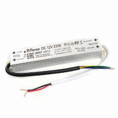 Трансформатор электронный для светодиодной ленты 20W 12V IP67 (драйвер), LB007 , 48052