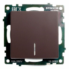 Выключатель 1-клавишный c индикатором (механизм) STEKKER GLS10-7101-04, 250В, 10А, серия Катрин, шоколад , 49022