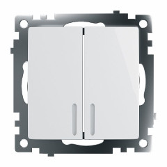 Выключатель 2-клавишный c индикатором (механизм), STEKKER GLS10-7102-01, 250В, 10А, серия Катрин, белый , 39301