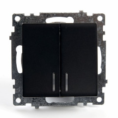 Выключатель 2-клавишный c индикатором (механизм), STEKKER GLS10-7102-05, 250В, 10А, серия Катрин, черный , 39607