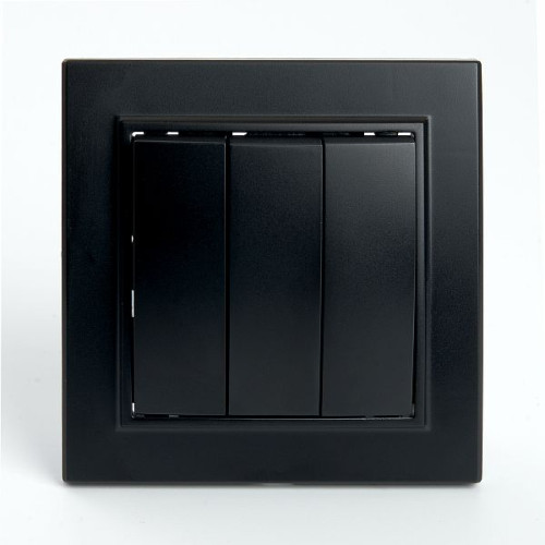 Выключатель 3-клавишный STEKKER  PSW10-9007-03, 250В, 10А, серия Эрна, черный , 39924