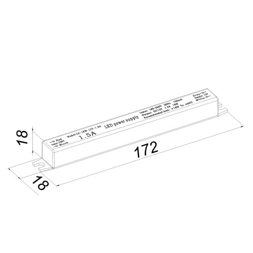 Блок питания LC-K18W-12V 1.5 А карандаш 172x18x18