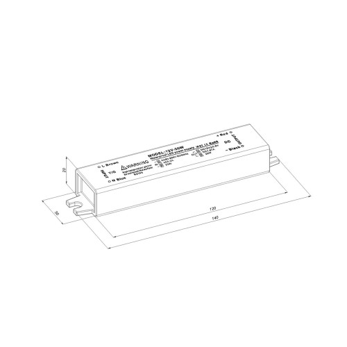 Блок питания LC-WP-20W-12V IP67 1.6 A 140x30x20