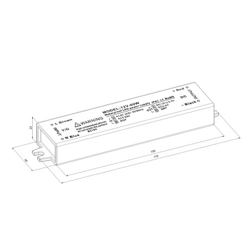 Блок питания LC-WP-80W-12V IP67 6.5 А 220x40x22