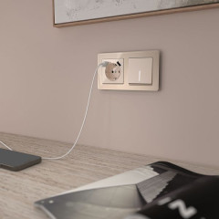 W1112143/ Выключатель одноклавишный проходной с подсветкой (айвори акрил) W1112143