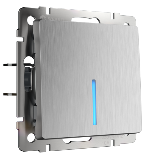 W1110109/ Выключатель одноклавишный с подсветкой (cеребряный рифленый) W1110109