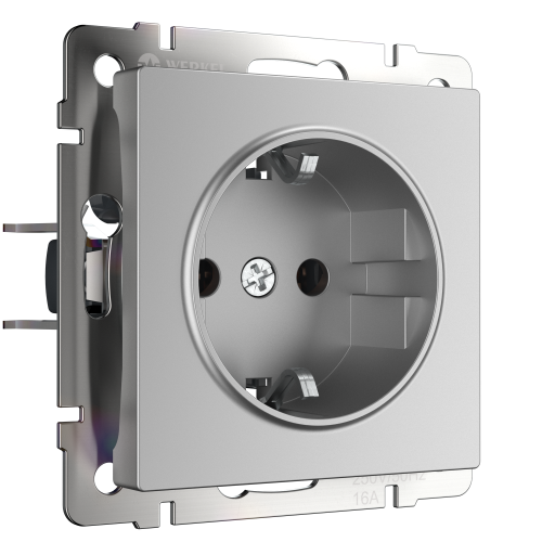 W1171106/ Розетка с заземлением и шторками (серебряный) W1171106