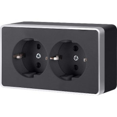 Розетка двойная с заземлением Gallant черный с серебром W5072134 W5072134