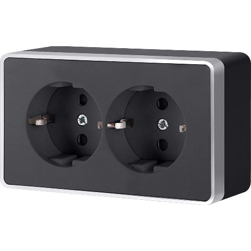 Розетка двойная с заземлением Gallant черный с серебром W5072134 W5072134