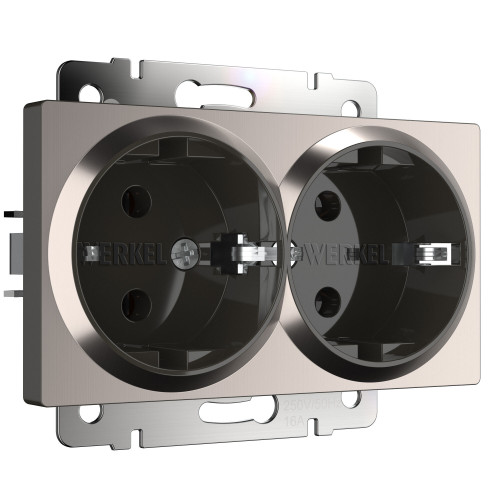 Розетка двойная с заземлением глянцевый никель W1172002