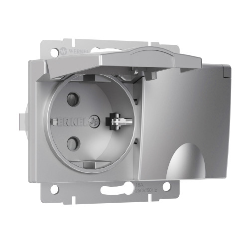 Розетка двойная влагозащ. с зазем. с защит. крышками и шторками серебряный W1172206