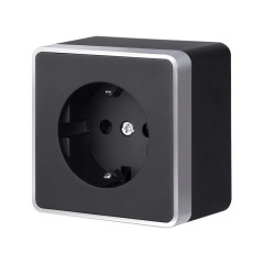 Розетка с заземлением и шторками Gallant черный с серебром W5071134 W5071134