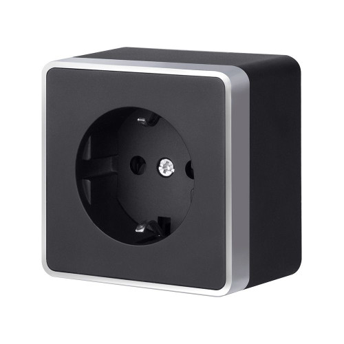 Розетка с заземлением и шторками Gallant черный с серебром W5071134 W5071134