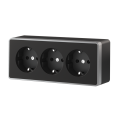 Розетка тройная с заземлением и шторками Gallant черный с серебром W5073134