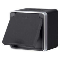 Розетка влагозащ. с зазем. с защит. крышкой и шторками Gallant черный с серебром W5071234 W5071234