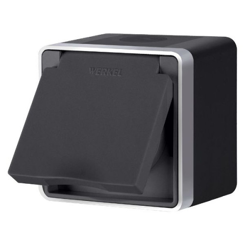 Розетка влагозащ. с зазем. с защит. крышкой и шторками Gallant черный с серебром W5071234 W5071234