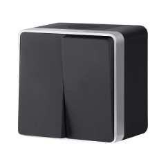 Выключатель двухклавишный влагозащищенный Gallant черный с серебром W5020234 W5020234