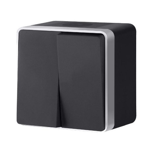 Выключатель двухклавишный влагозащищенный Gallant черный с серебром W5020234 W5020234