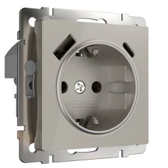 W1271704/ Розетка с заземлением, шторками и USB тип A+C (дымчатый) W1271704